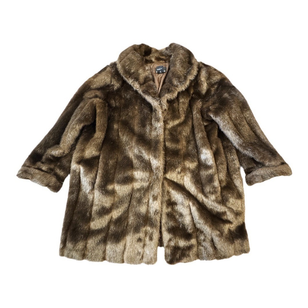 Dennis Basso Vintage Brown Faux Fur Coat HookFront Old Money Women's Sz 2X